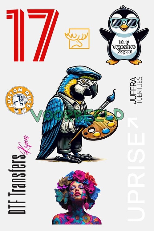 Gratis DTF transfers voor textiel en accessoires.